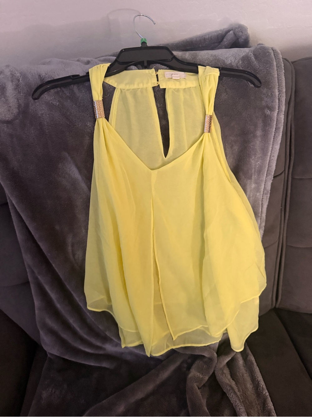 Chiffon Sleeveless Blouse with Embellished Straps in Yellow